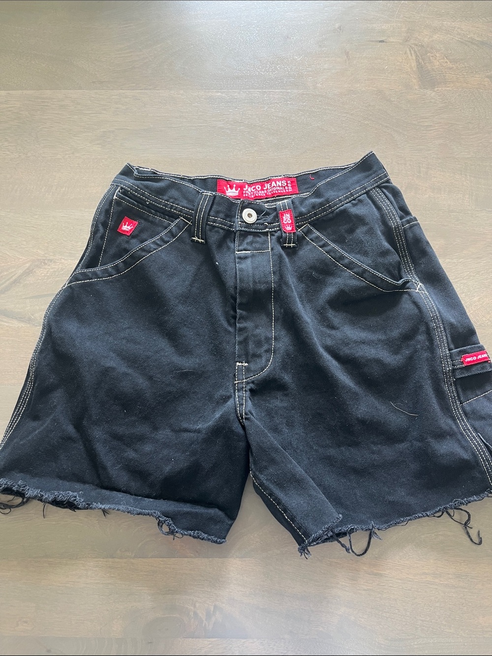 JNCO Black Denim Jean Shorts with Frayed Hem